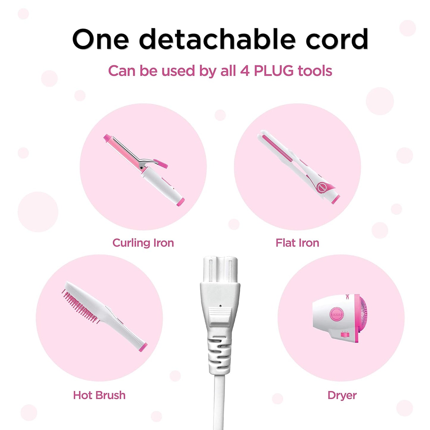 CROC Plug Detachable Mini Curler Iron, White/Pink