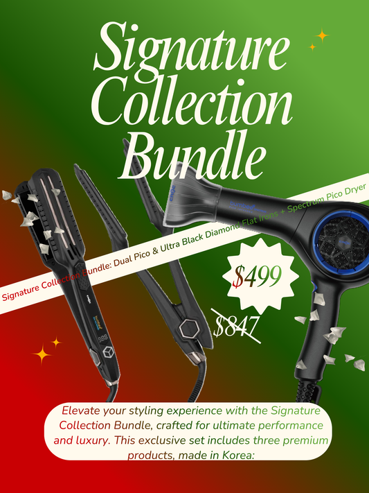 Signature Collection Bundle: Dual Pico & Ultra Black Diamond Flat Irons + Spectrum Pico Dryer