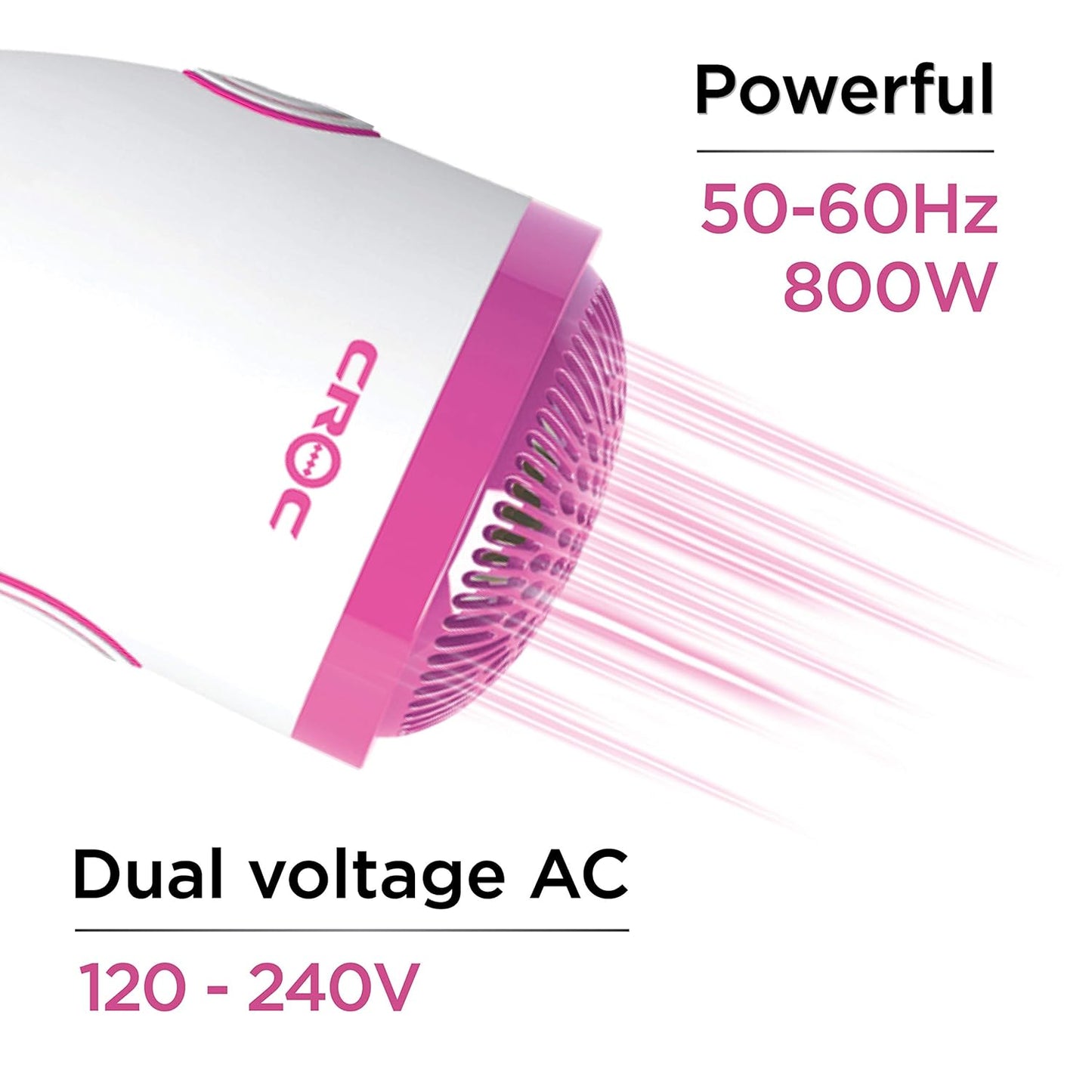 CROC Plug Detachable Mini Blow Dryer, White/Pink