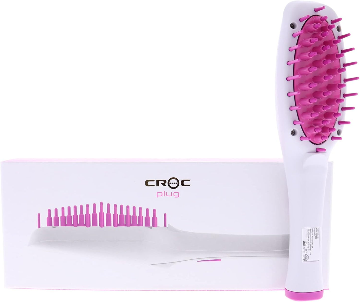 CROC Plug Mini Straightening Brush| Hair Straightener Brush with Ceramic Heating |Dual voltage (White/Pink)